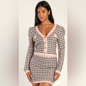 NWT Lulus  Pink and Black Tweed Two-Piece Mini Sweater Dress
